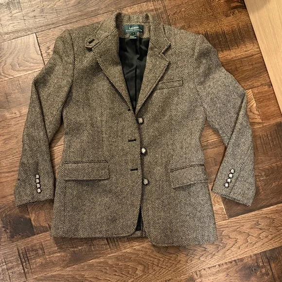Lauren Ralph Lauren 100% wool Herringbone Tweed Blazer - Picture 3 of 6